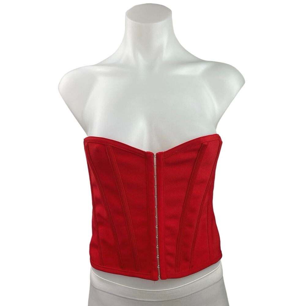 PrettyLittleThing Women's Red Strapless Bandeau Neckline Corset Bustier Top Sz M